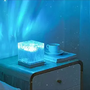 Square Aurora Projection Night Light, Dynamic Flowing Beam LED Ambient Lamp, USB Powered Crystal Desk Lamp, Bedroom Living Room Decor, Sleep Aid Gift