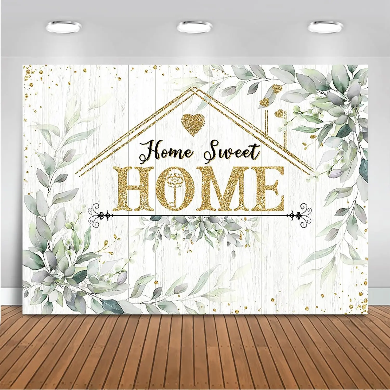 7x5 ft Housewarming Backdrop  Sweet  for  House Party Decorations Greenery Leaves Welcome  We Got The Key Family Photography Background (7x5ft(82''x60''), Green)