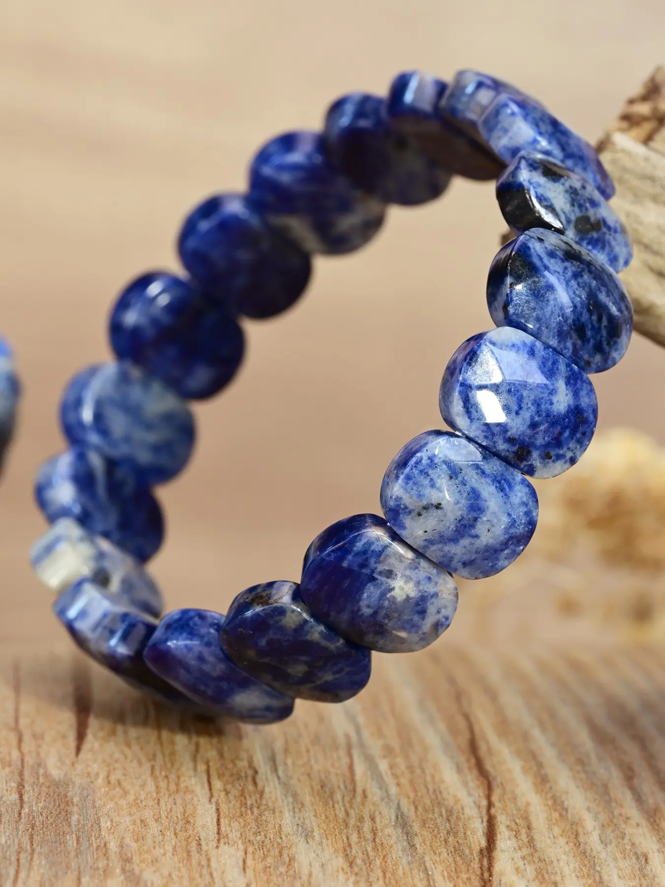 Bohemian Faceted Sodalite Bracelet, Ethnic Natural Stone Wristband, Unisex Chunky Jewelry Bracelets Gift, Stylish Accessory for Men and Women