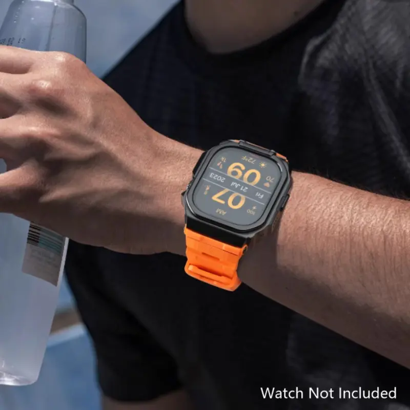 Commando Edge Pro – Slim-Profile Metal Bumper with Ergonomic Curve Silicone Strap for Apple Watch S9/S10/Ultra 3/2/1 : 46/49mm, Drop Protection from 6ft, Matte Finish Anti-Fingerprint, Fits Wrist Snugly, Great for Yoga, Rowing, and Leisure Travel.