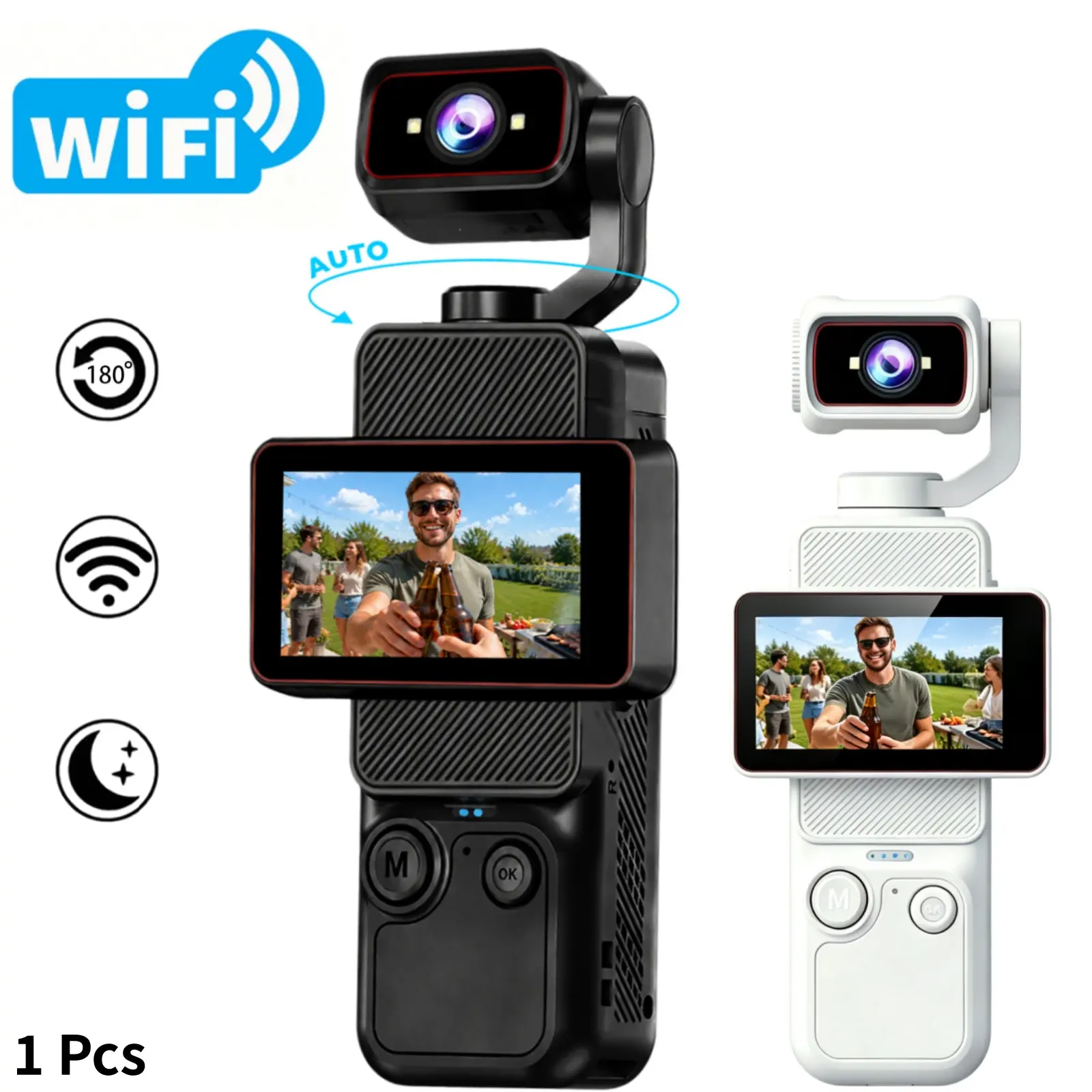 Vlogging Camera with Electric 360° Rotating Lens, Flip Screen Video Camera for YouTube & TikTok, 6X Zoom Pocket Camera with WiFi Transfer, Portable Travel Camera for Content Creators, Family and Daily Videos