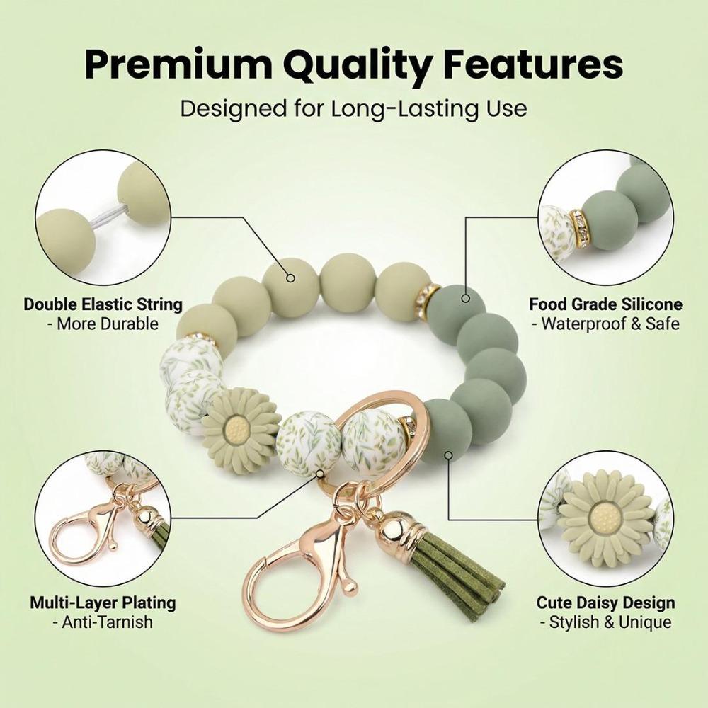 Beaded Floral Tassel Key Fob for Women, Summer Cute Keychain, Bag & Phone Hanging Charm, Practical All-Match Daily & Birthday Gift