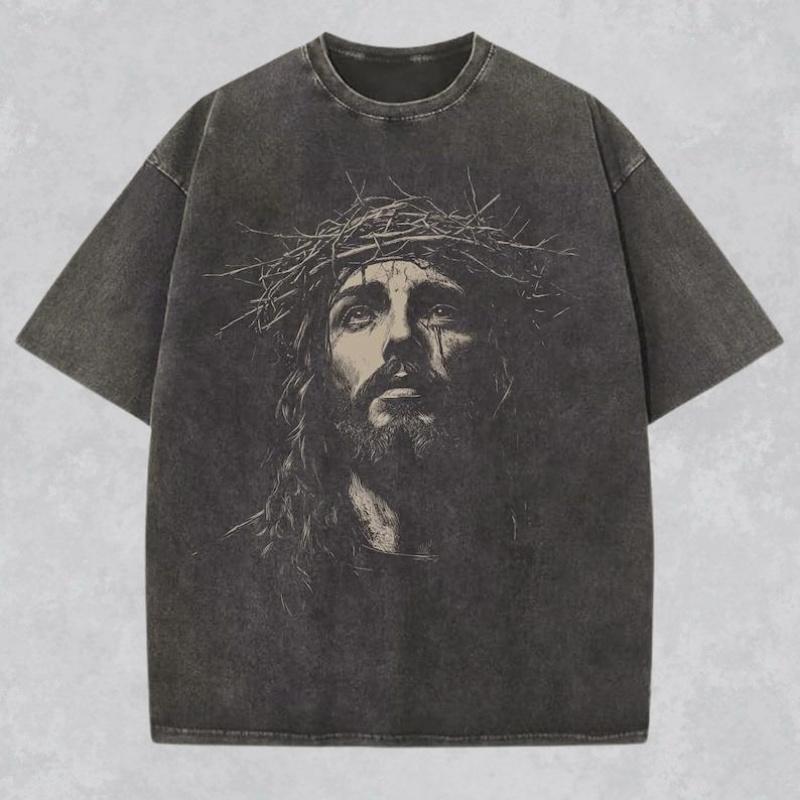Jesus Acid Washed Heavyweight Cotton Shirt, Christian Streetwear Religious Gift for Him or Her, Faith Apparel Unisex Tee, Jesus Christ Church Wear