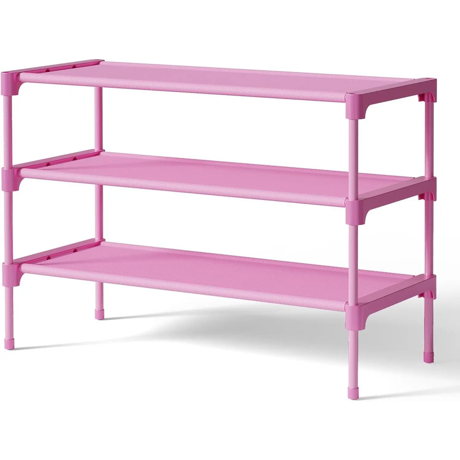 Shoe Rack - Non-Woven Shoe Rack Shelf, Shoe Organizer for Closet, Entryway, Garage & Corridor, Stackable Shoe Shelves, 27.5" Wide - 3 Tier, Pink