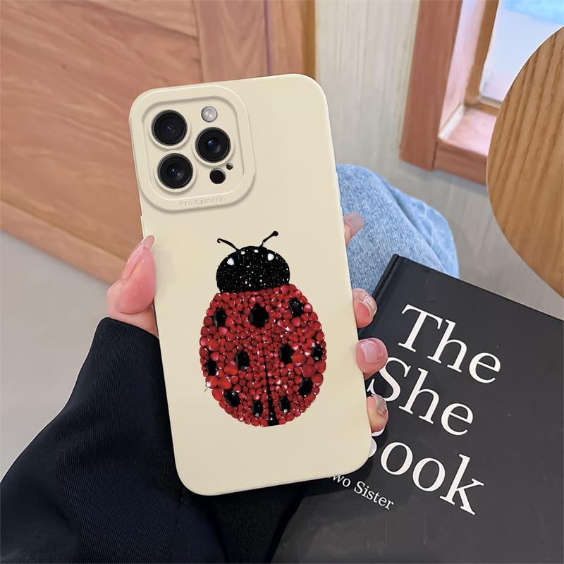 A Creative Crystal Ladybug Pattern Frosted Phone Case, Suitable for iPhone 17 Air/16 Plus/15 Pro Max/14 Pro/13/12/11/XS Max/X Phone Case, Ideal Gift for Family, Friends, Lovers, Boyfriend, Girlfriend, Best Choice for Holiday Gifts MS512
