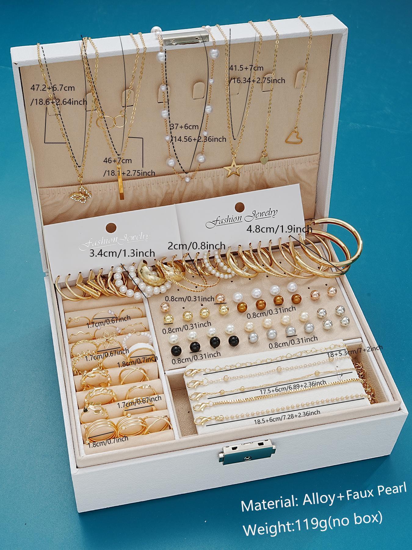 Fashion Faux Pearl Decorated Jewelry, Heart & Flower & Geometric Shape Earring Bracelet Necklace Ring Jewelry Set, Elegant Jewelry Set, Gifts without Box