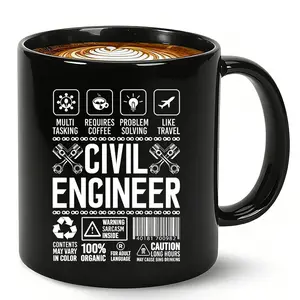 Funny Coffee Mug “Civil Engineer Warning – Multi-Problem Solving, Sarcasm Inside, May Cause Bing Drinking” – 11oz Ceramic Tea Cup, Humorous Gift for Engineer, Great Birthday Gifts and Christmas Gift