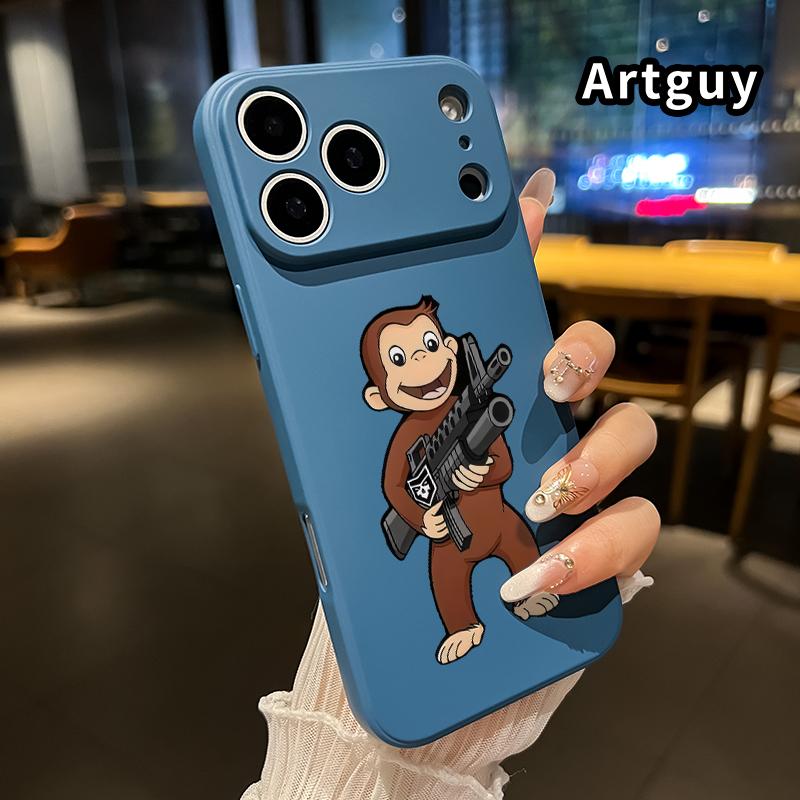 Machine Gun Monkey Pattern Straight Edge Phone Case Soft Case for iPhone 17 16 15 14 Pro Max 13 12 11 Air XR XS Plus Shockproof Drop Protection Rugged Durable Silicone Cover