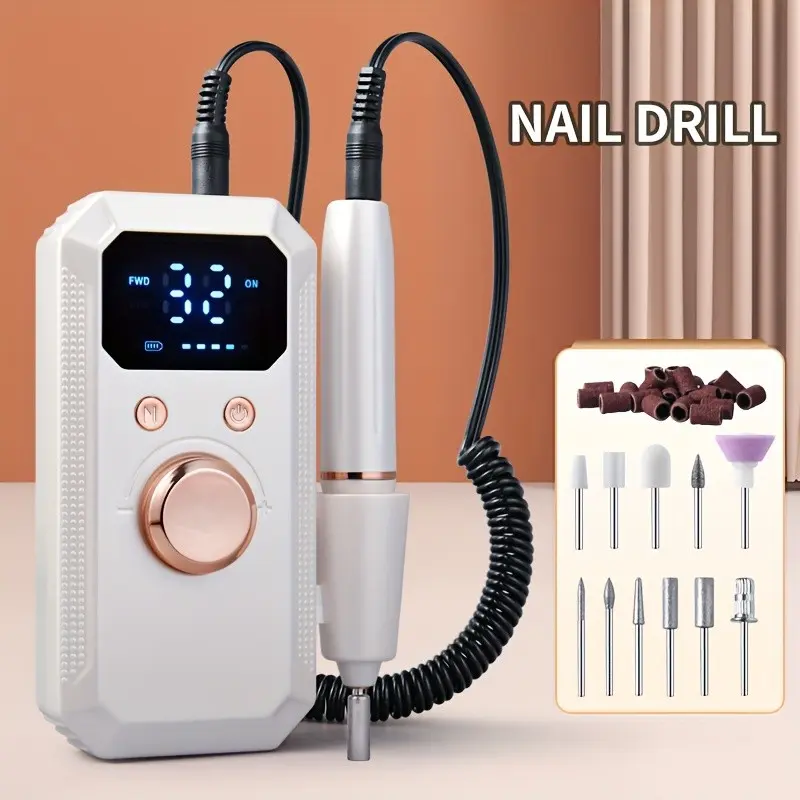 Electric Nail Drill Set for Gel Nails, Manicure, Nail Care, LED Display Nail Polisher with Adjustable Speed  Settings, Efficient Power, Long-Lasting and Compact Design, Salon Equipment, Nail Grinding Tool for Girls and Women