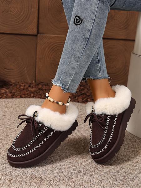 Women's Large Size Winter Plush Slippers, Warm Comfortable Casual Shoes, Round Toe Medium Width Ankle Boots for Home and Outdoor Use