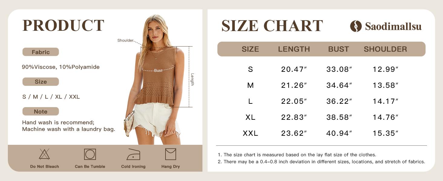 Saodimallsu Womens Crochet Crop Tank Tops Sleeveless Crew Neck Ruffle Summer Boho Knit Sweater Vest