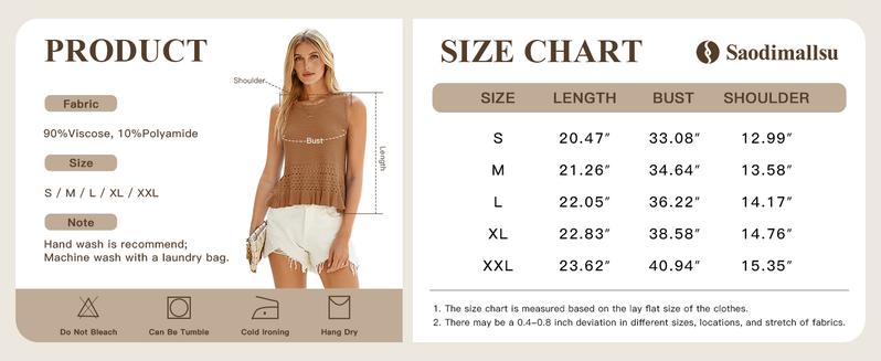 Saodimallsu Womens Crochet Crop Tank Tops Sleeveless Crew Neck Ruffle Summer Boho Knit Sweater Vest