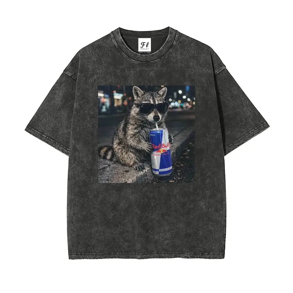 Cool Raccoon Energy Drink Graphic Tee – Vintage Raccoon Sugar Free Redbull Retro Shirt, Oversize Unisex Washed, Fun Profession “Midnight Snack Specialist”, Super Soft Batik Cotton Pre-Shrunk S~5XL