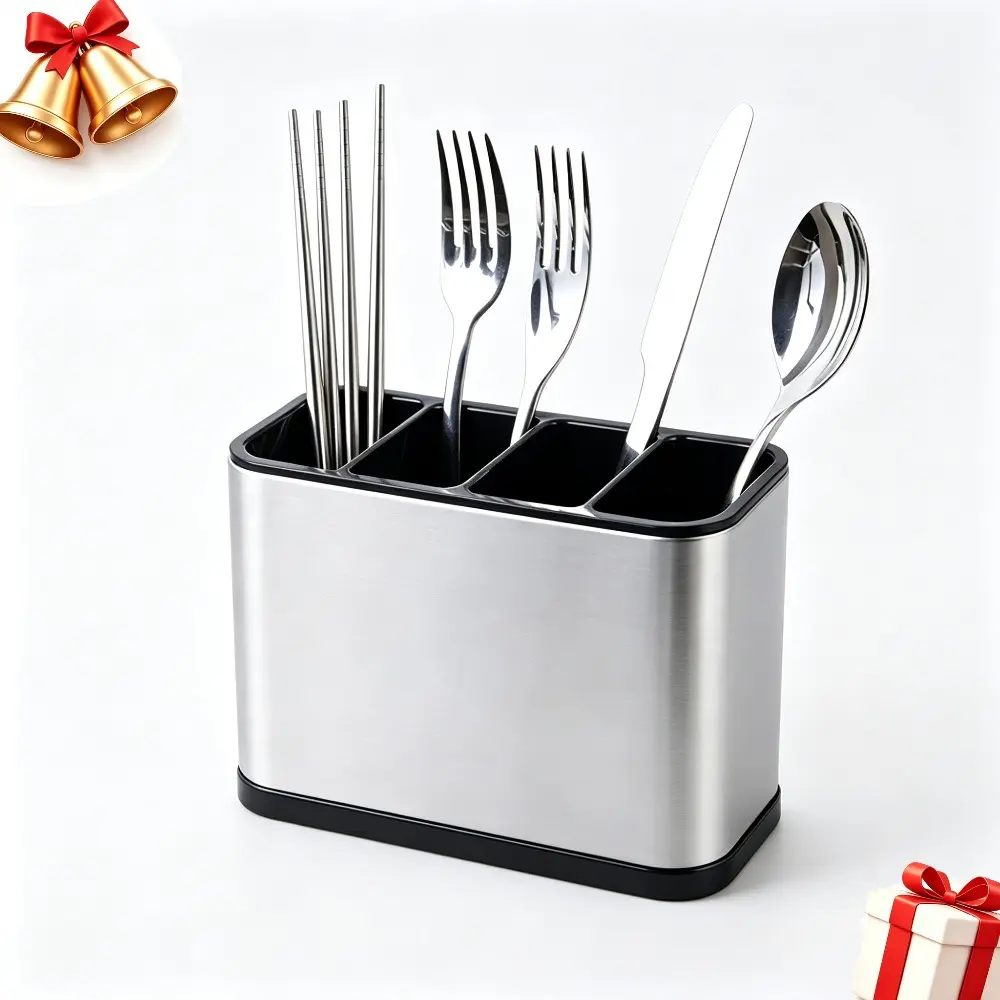 Silverware Caddy Utensil Caddy Spoon Holder with 4 Divided Compartments, Sturdy Stainless Steel, Rust Proof