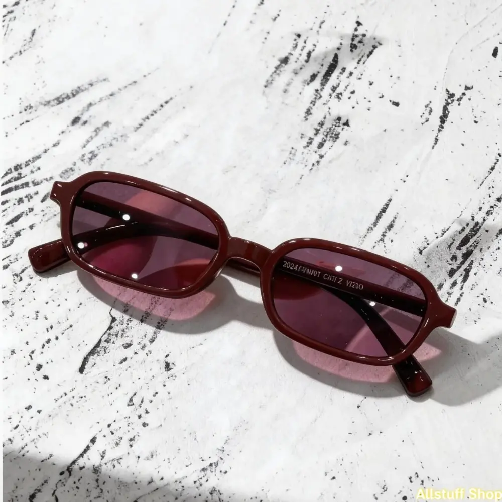 Women's Classic Wine Small Square Fashionable Sunglasses - Lightweight Polycarbonate Material, Solid UV-Protection PC Lenses, Modern Trendy Casual Shades, Commute/Dating Use, All-Seasons Sports & Outdoor Eyewear