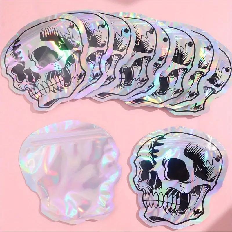 Halloween Gift Bags Set of 10, Self-Sealing Skull Candy Bags, Unique Shiny Laser Design, Perfect for Halloween Parties, Party Favors & Gifts
