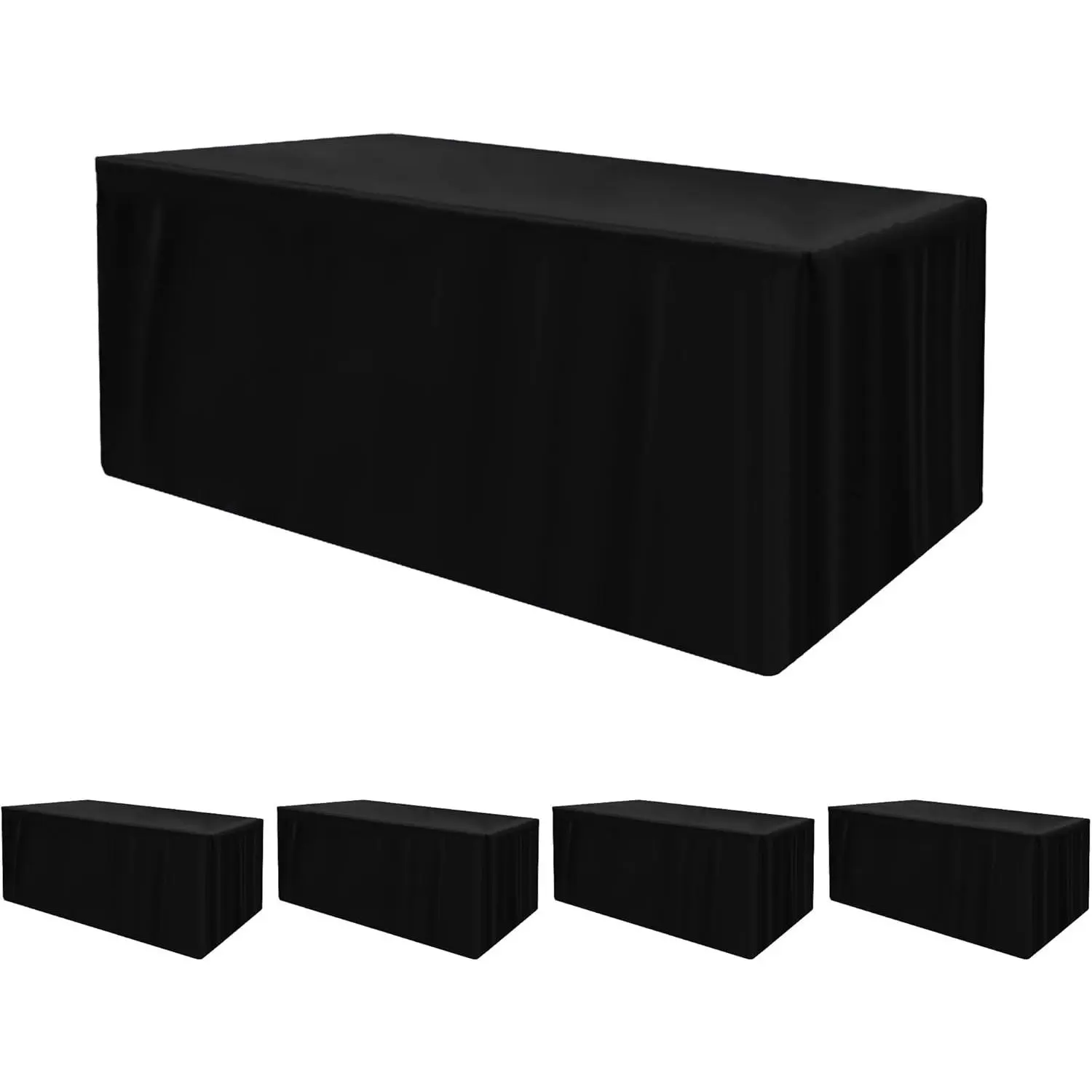 HolidayIdeas Fitted Tablecloth for 6 Foot Rectangle Tables (4-Pack), Water Repellent Fitted Table Covers, Wrinkle-Free Professional Look for Outdoor Vendor Booths & Craft Fairs, Black