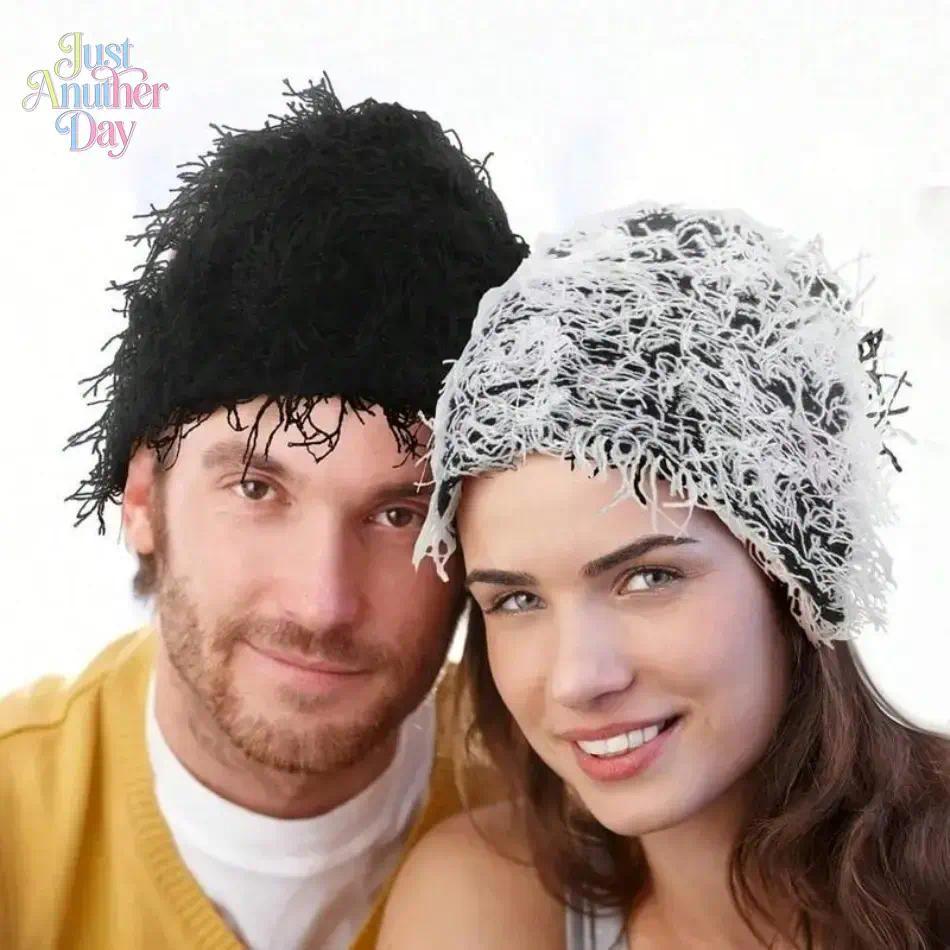 2026 New Arrival Distressed Knitted Fuzzy Beanie – Thick Warm Unisex Winter Hat for Outdoor Daily Wear, TikTokShopBlackFriday Christmas