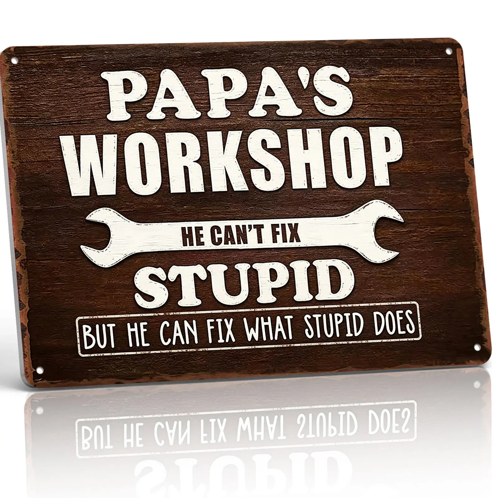 Papa's Workshop Wrench Sarcastic Aluminum Metal Sign 8x12 Inch, Rustic Vintage Wall Decor For Garage Tool Room Workshop Man Cave, Heavy Duty Weatherproof Wall Hanging Art Gift For Papa Grandpa Father