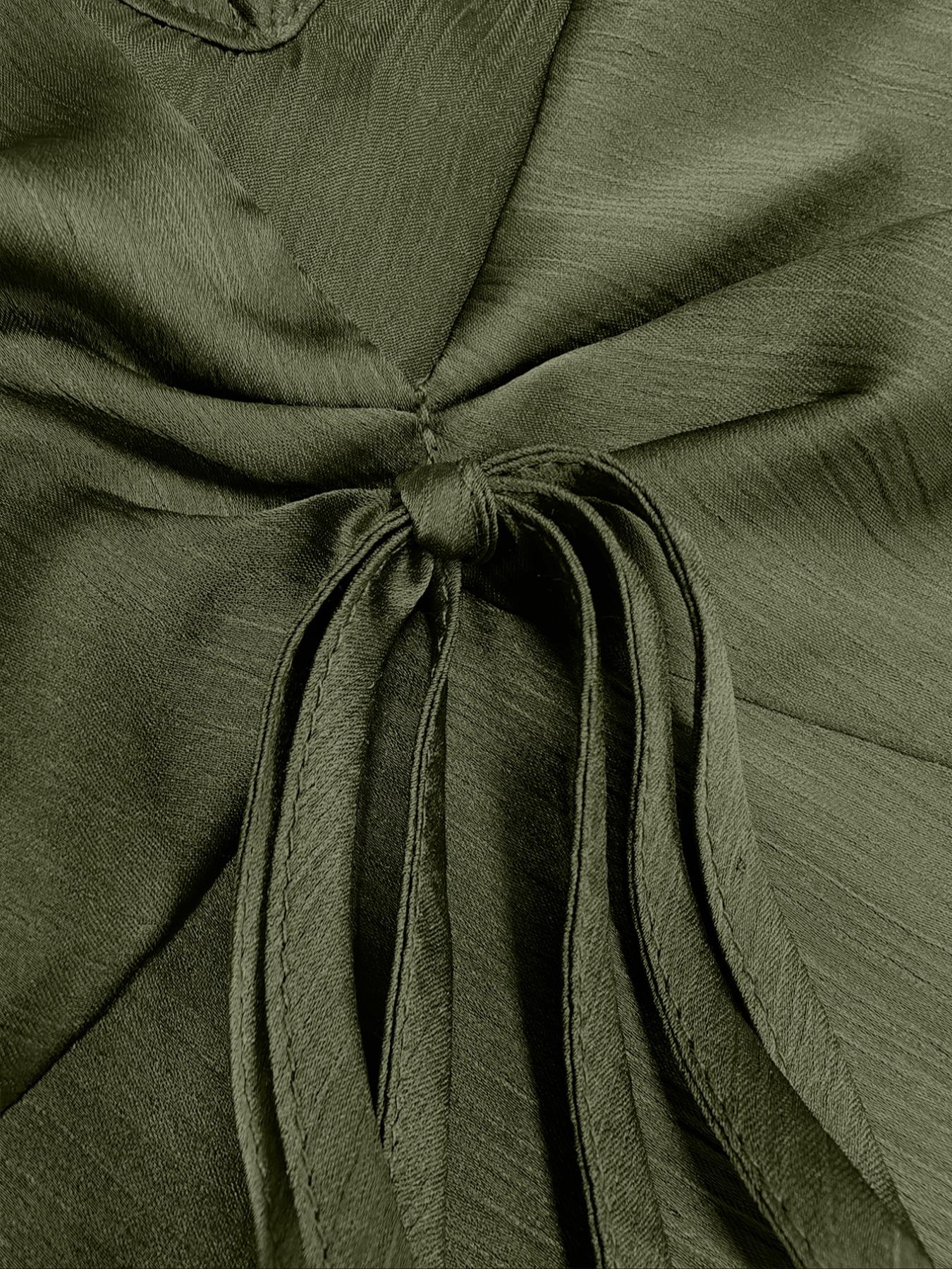 Women's Spring Summer Plain Casual Everyday Elegant Sleeveless Deep V Neck Ruched Tie Design Top, Fitted Fashionable Blouse for All Seasons