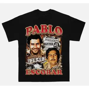 🇲 🇽 ⛓️ 🌆 Bootleg Pablo Escobar Chicano Tee – Narco Kingpin Tribute Shirt, Medellín Cartel Vintage Graphic T-Shirt,  Retro Latino Gangster Streetwear Top