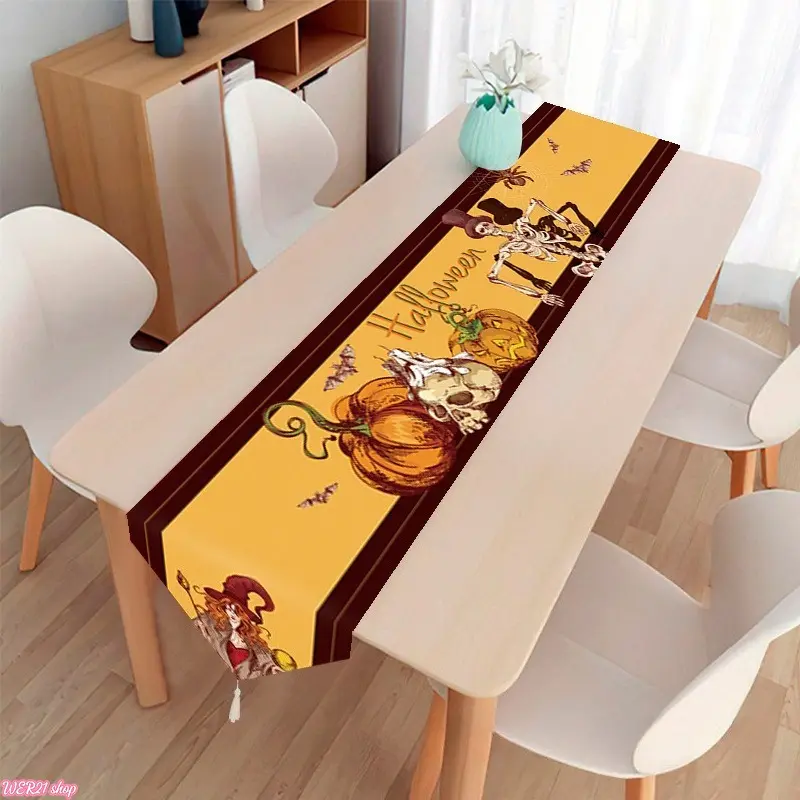 New Halloween Tablecloth & Irregular Table Runner, Pumpkin Ghost Spooky Table Decor, Waterproof Party Table Cover for Family Dinner, Indoor Halloween Gathering & Holiday Table Layout