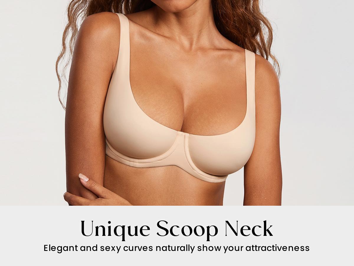 Unlined Balconette Bra No Padded Underwired Double Layer Cup Adjustable Straps Soft Stretchy Invisible Under Low Cut Tops