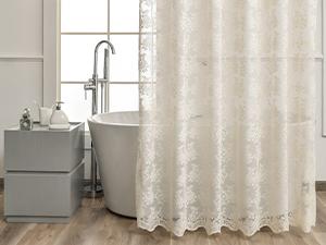 Pink Lace Shower Curtain - Vintage Shower Curtain with Attached Valance, Floral Lace Bath Curtain for Bathroom, Farmhouse Style Shabby Chic Bath Curtain Sc