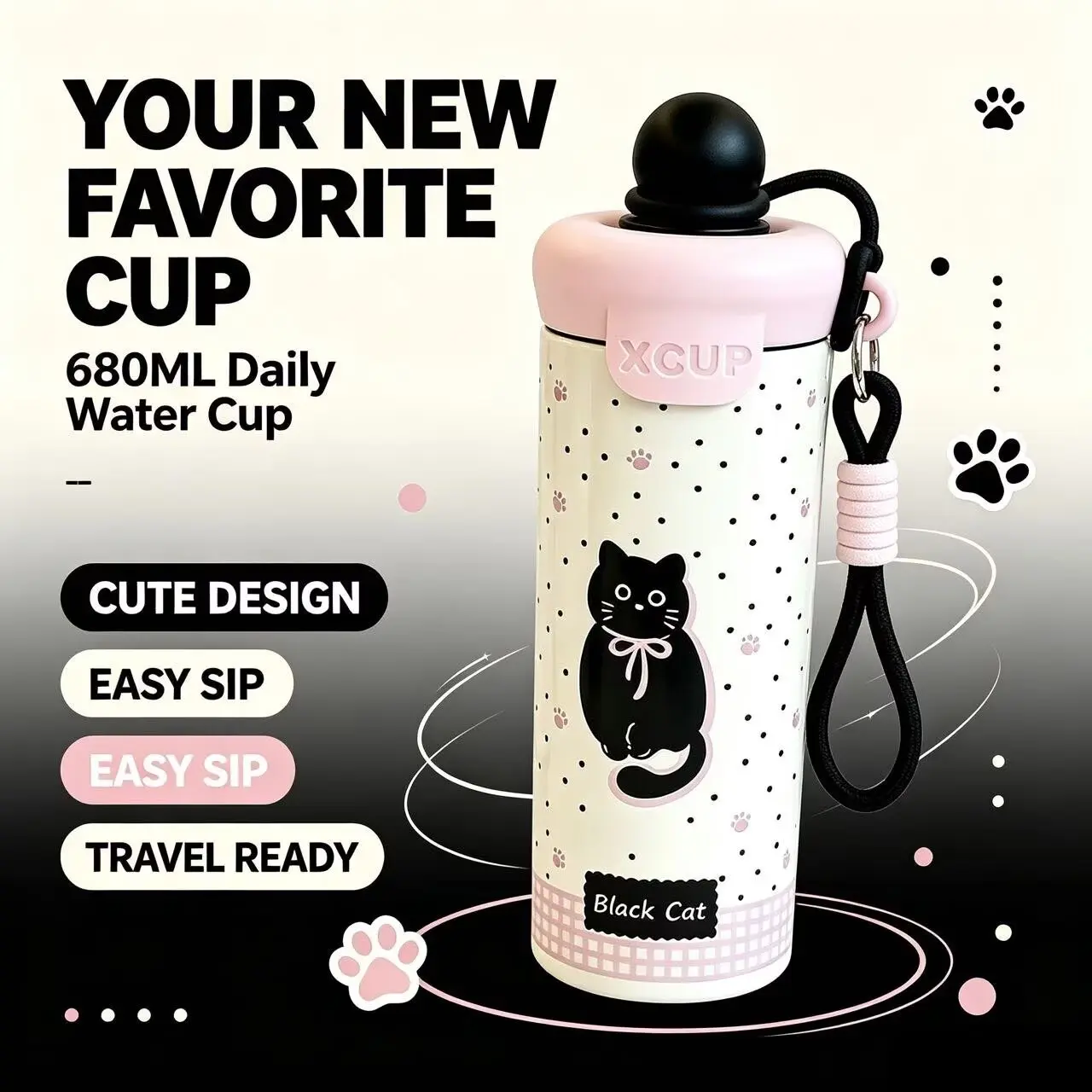 Cute Rabbit Tumbler 650ML for Women, Adorable Animal Design Insulated Travel Mug, Leakproof Coffee Cup with Straw, Sweet Gift for Her