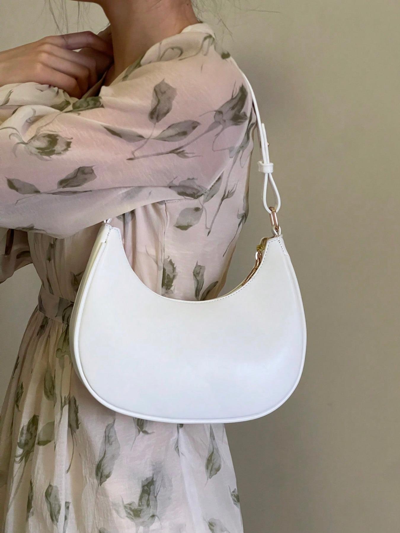 Women's Simple Style Plain Color Moon Shaped Shoulder Bag, Casual Trendy Novelty Pu Leather Handheld Bag, Fashionable Hobo Bag for Daily Use, Crescent Bag