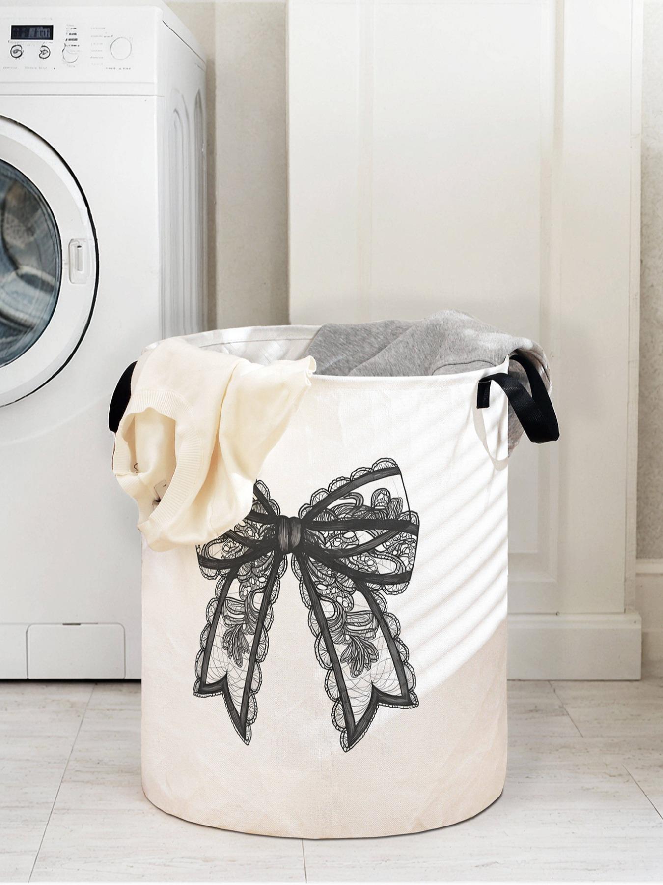Laundry Basket with Bow Print Design and Handle, Durable Foldable Large Capacity Laundry Storage Basket, Ideal for Toy Storage and Home Organization, Clothes Storage Basket