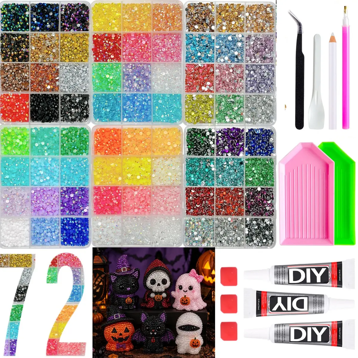 72-Piece Glitter Nail Art Rhinestones Set, Colorful Flat Back Ab Rainbow Rhinestones,Nail Rhinestones Set, ultimate creative gift for her,graduation gift,class of 2026,summerwins,mid year sale, deals for you。Halloween Christmas Birthday Gifts for Women