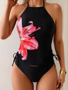 Women's Two-Piece Swimsuit Set, Printed Tankini Top & Bottoms, Stylish Beachwear, Comfortable Swimwear for Summer, Perfect for Pool & Ocean, Plants Print Tankini, Tankini Swimsuits Women
