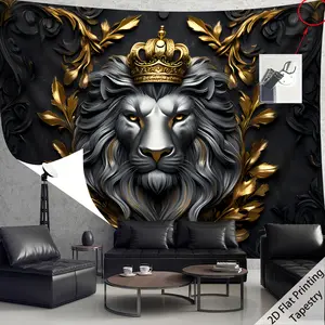 Printing] 1pc- Ultra Large Size- Noble And Domineering Lion King Digital Printing Tapestry, Aesthetic Printing Polyester- for Living Room Bedroom Party Decoration- with Free Hanging Clips Wall Decoration