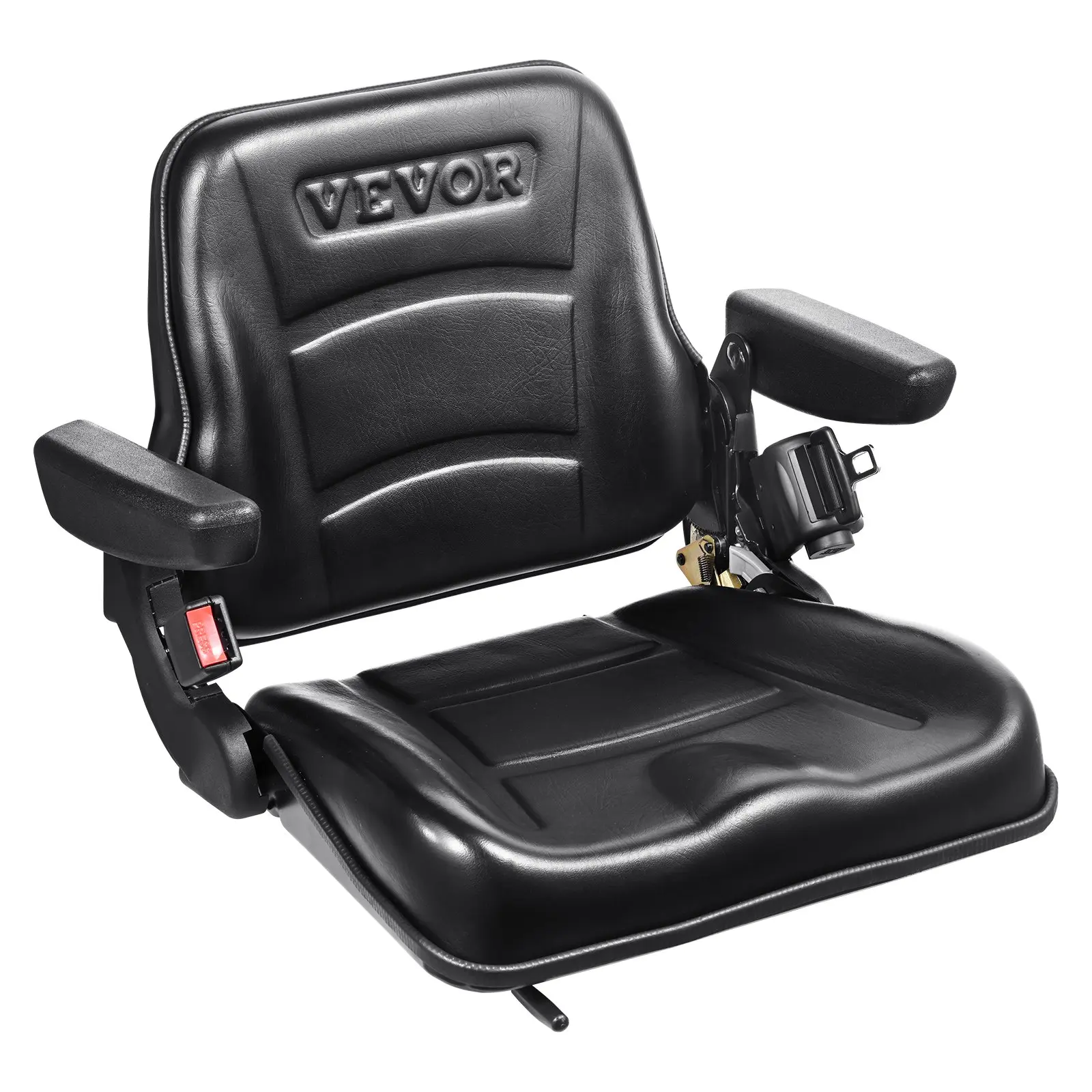 【Summerfinds】VEVOR Universal Forklift Seat, Fold Down Tractor Seat with Adjustable Angle Back, Micro Switch, Seatbelt and Armrests, 6.3-13.4 inch Slot Tractor Seat for Tractor Loader Excavator