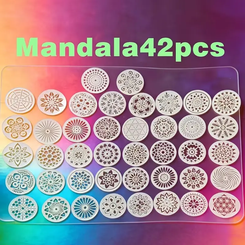 42-Piece Round Mandala Stencil Set, DIY Rock Art Templates, Furniture Decoration, Creative Craft Supplies, Perfect for Home Decor Projects