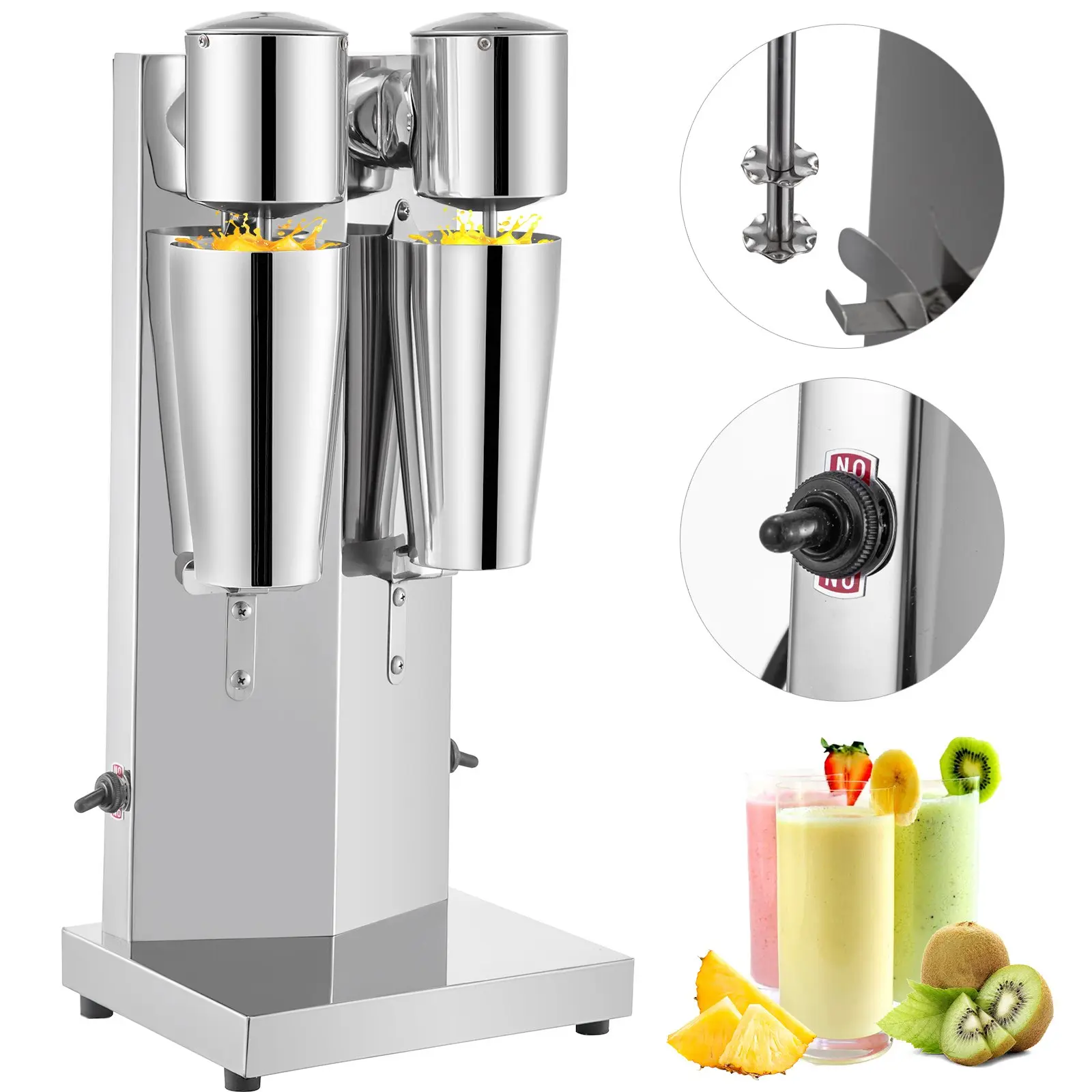 【toolupgrade】VEVOR Classic Stainless Steel Electric Milkshake Maker Kit, 180W Double-Head 800ml Large Volume Machine, 2-Speed Adjustable for Home & Shop, Silver