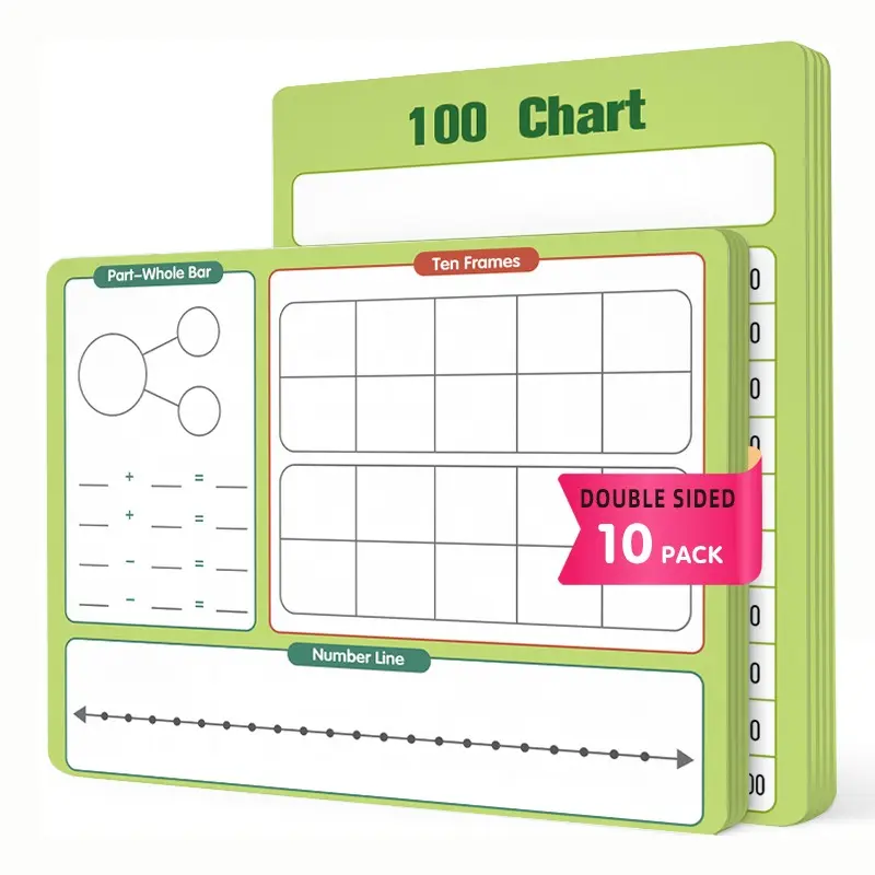 10 Piece Reusable Whiteboard Set, Dual-Sided Number Recognition Board, Math Learning Tool for Kids, Home & Classroom Use, Double Sided
