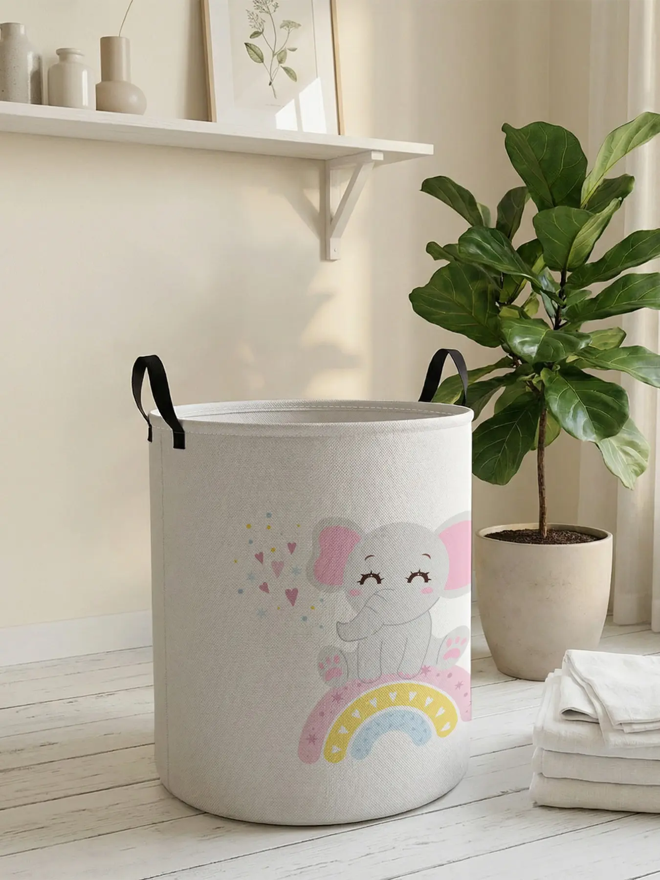 Elephant Print Laundry Basket with Handle, Durable Foldable Storage Bag, Large Capacity Clothes Organizer, Toy Box, All Seasons Casual Style, Dirty Clothes Basket, Dirty Clothes Hamper