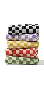 Hand Towels 5 Pack Cotton Face Towels Soft, Absorbent, and Decorative Checkered Design for Bathroom, Kitchen, Gym, and Spa 13 x 29 Inches for Any Occasion