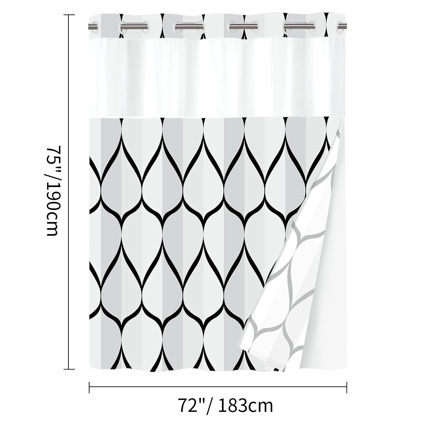 Double Layer Waterproof Printed Shower Curtain, 1 Count Modern Geometric Pattern Bathroom Curtain with Removable Inner Lining, Shower Curtain Liner, Bathroom Decor Supplies, Home Goods