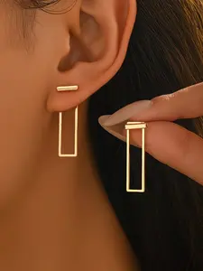 Women's Metallic Style Stud Earrings, Geometric Shape, Narrow Long Rectangular Frame, Daily Party Jewelry, Holiday Gift for Girls, High Quality Earrings