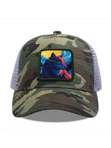 Wolf with lightning 2 Camouflage Mesh Baseball Cap for Men & Women - Adjustable Snapback Trucker Hat, Breathable Back for Hiking, Fishing, Camping, Golf & Casual Outdoor Attire Camouflage Random