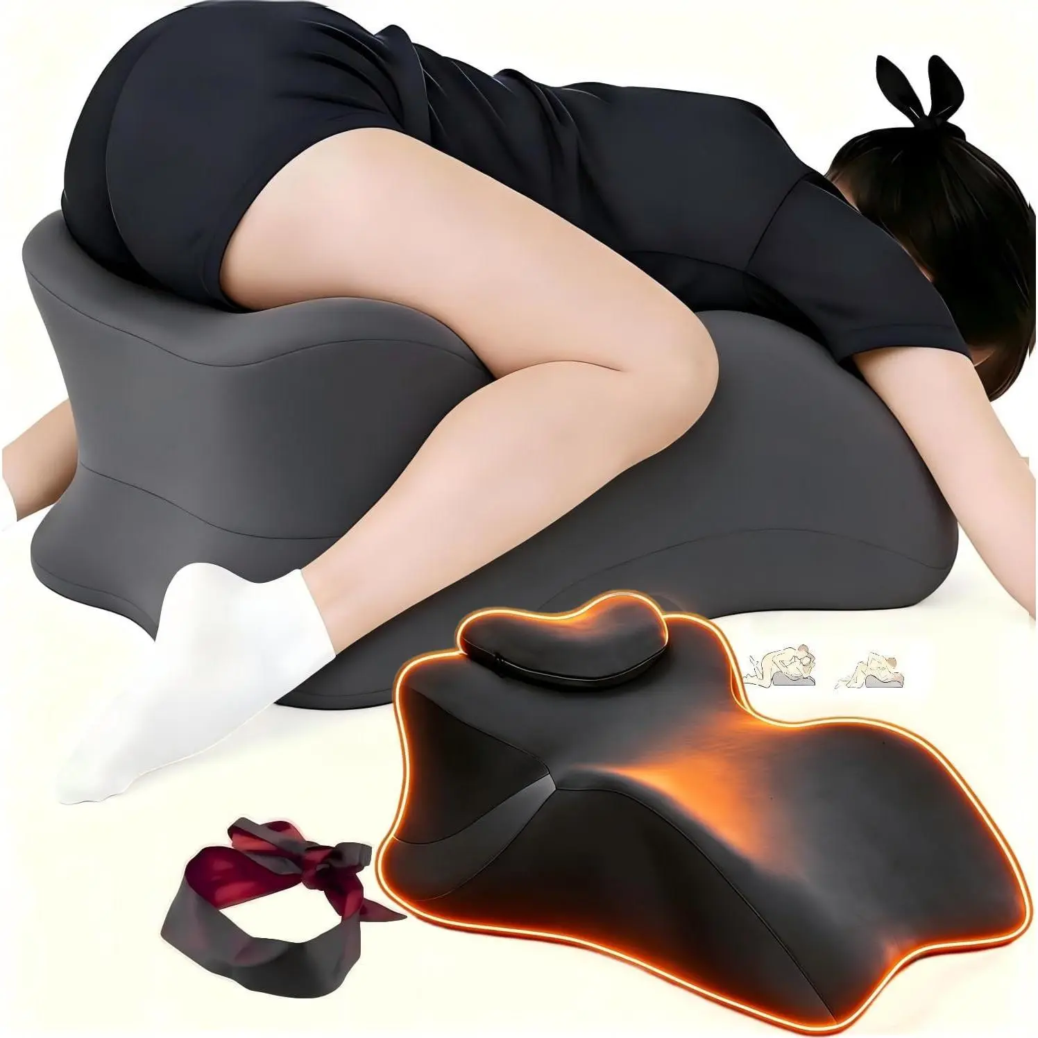 Large 27°Angle Ergonomic Wedge Couple Body Pillow Multi-Functional Memory Foam Contoured Support Pillow for Sleeping Reading Massage Back Support