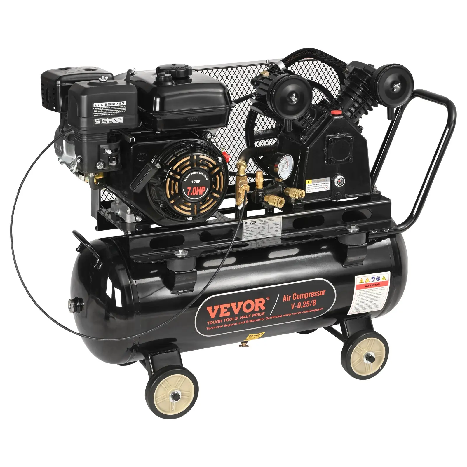 【DealsForYouDays】VEVOR 7HP Gas Powered Air Compressor, 13.2 Gallon Horizontal Air Compressor Tank, 9CFM115PSI Gas Driven Piston Pump Air Compressed System with 115PSI Max Pressure for Construction Sites Workshop