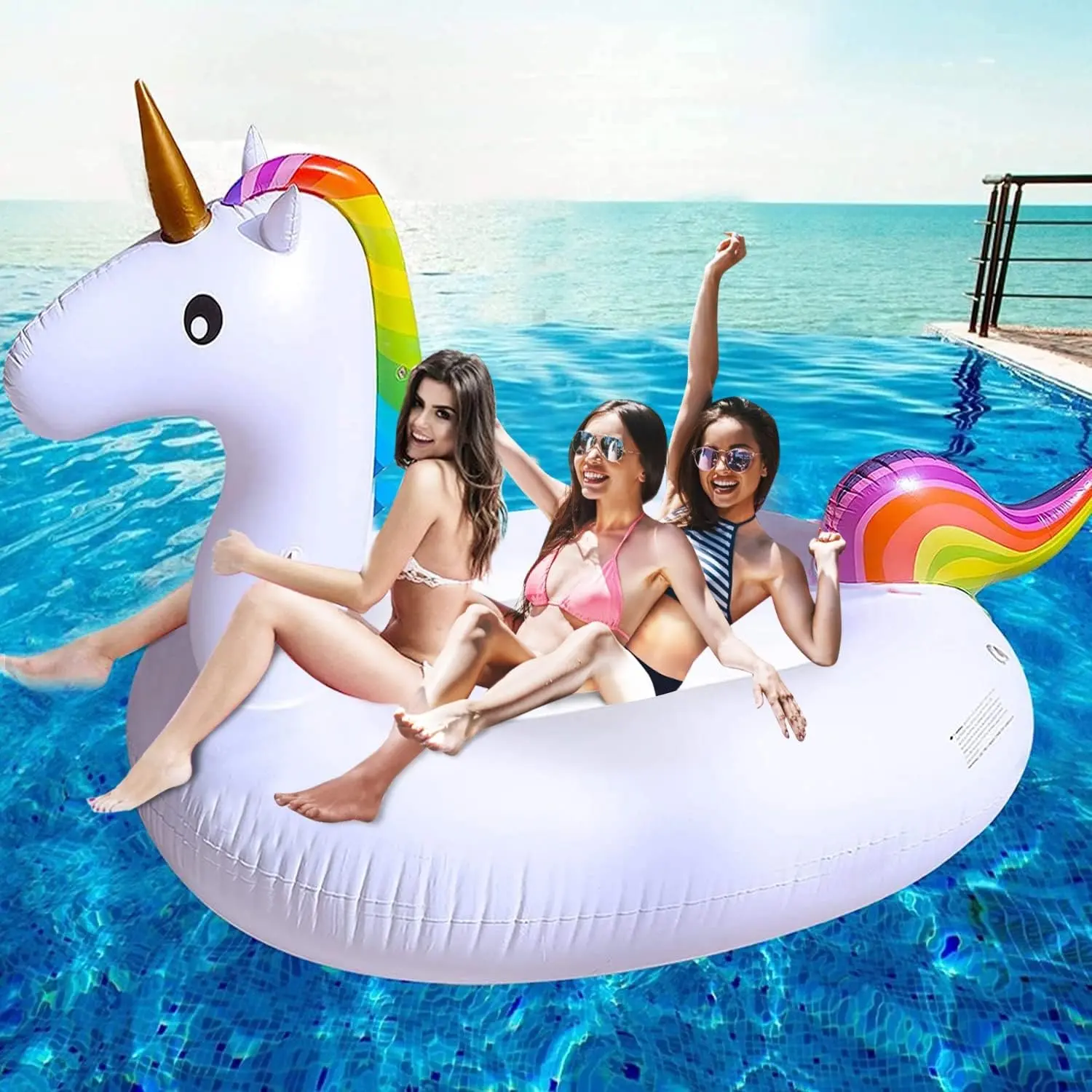 94" Giant Unicorn Pool Float - Inflatable Summer Beach Float for Adults, Ride-on Raft for 2-4 Players, Party Toys, Lake Floats, Flamingo/Unicorn Design