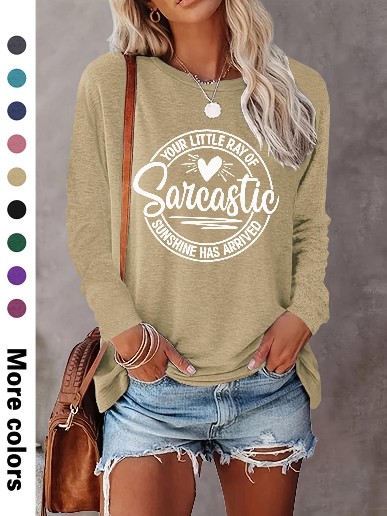 Women's Letter & Heart Print Round Neck Tee, Casual Long Sleeve Crew Neck T-shirt for Daily Wear, Ladies Clothes for All Seasons