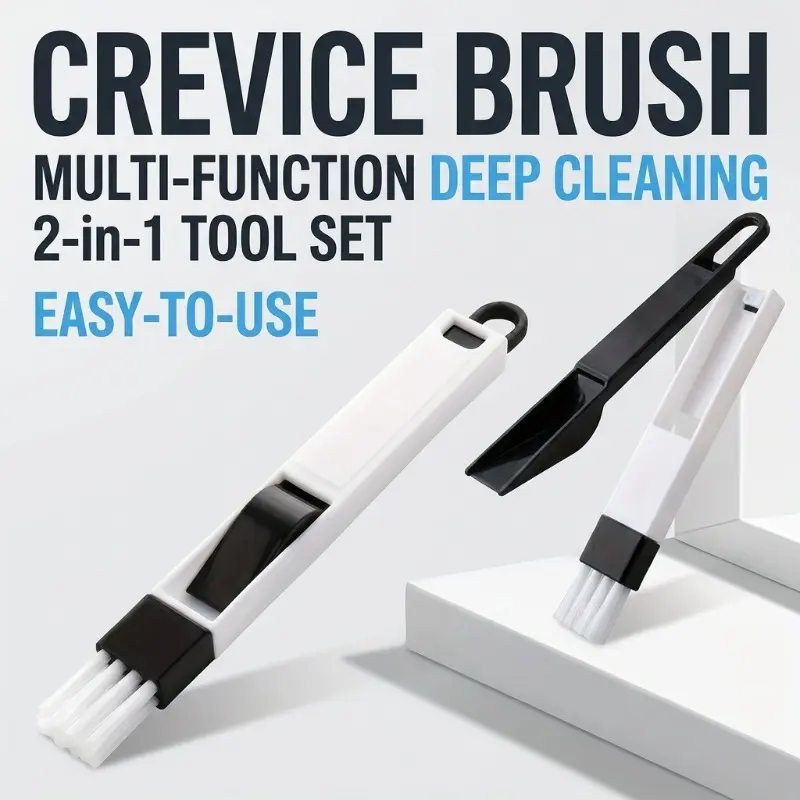 Two-in-one groove gap cleaning brush set with dust collection plate - Flexible plastic brush for windows, doors and detailed areas. Portable, non-electric multi-functional household vacuum tool.