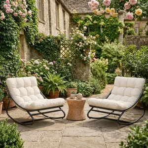 Oversized Ergonomic Papasan Rocking Chair for Patio – Thick Cushion, All-Weather UV Resistant, Powder-Coated Steel Frame, 450 lb Capacity, Easy Assembly, Indoor/Outdoor Use – Beige, 2pcs