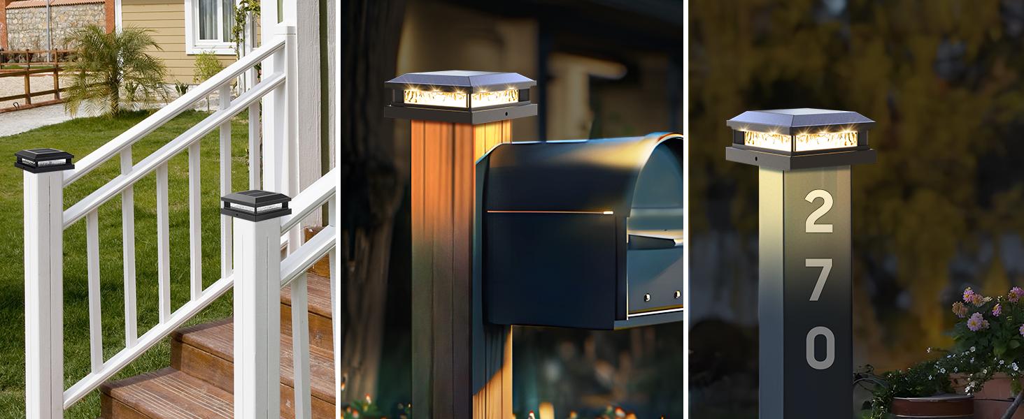12-Pack Solar Post Lights with 2 Color Lighting, 16LEDs Post Cap Solar Lights Outdoor Waterproof, Fence Lights Solar-Powered for 4x4 4.5x4.5 5x5 Vinyl/Wooden Posts in Garden Stair Patio Deck